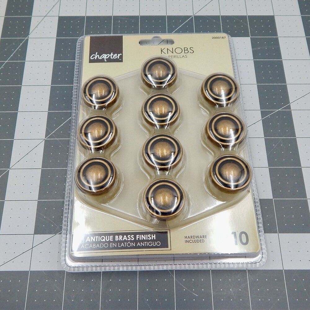 Chapter Cabinet Knobs Drawer Pulls Antique Brass Finish #2000187 Set of 10 NIB